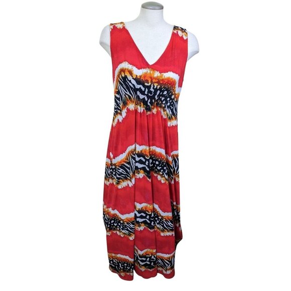 Natori Womens Empire Maxi Dress Size L Animal Print Red Sleeveless Bold Artsy - Picture 2 of 7